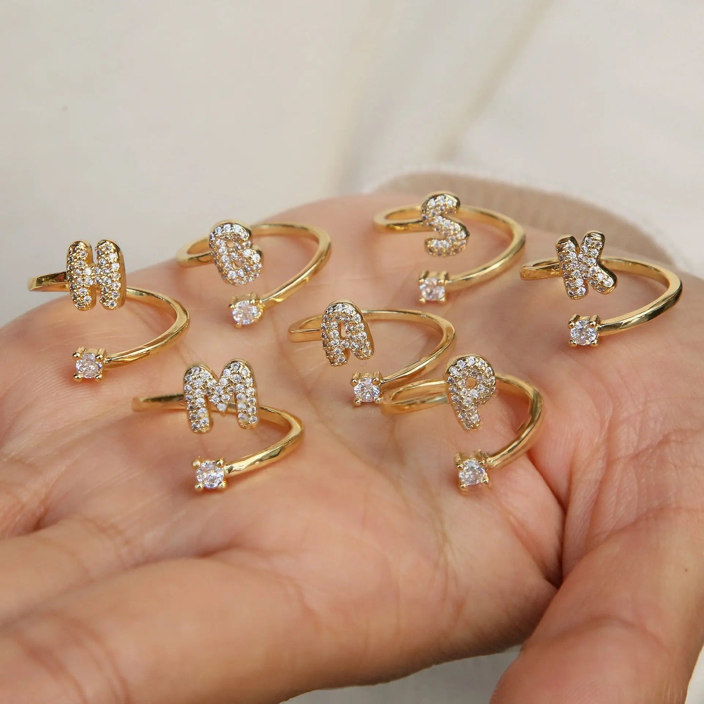 Initial Ring for Women, 14k Gold Plate Heart&Letter Rings Open Adjustable Trendy Rings Jewelry Gifts Size 6-10 HNJZ0031