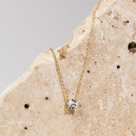 1.5 Carat Cubic Zirconia Solitaire Pendant Necklace - 14K Gold Plated Choker Necklace with Cubic Zirconia Crystal - Hypoallergenic Gold Jewelry Dainty Necklaces for Women HNXL0022