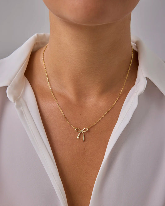 14K Gold Plated Bow Pendant Necklace for Women | Layering Chain Necklaces HNXL0024