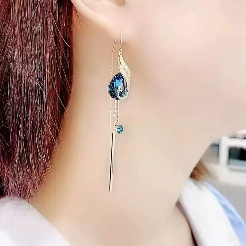 Blue crystal phoenix earrings, elegant and luxurious design, hypoallergenic, a unique piece of jewelry, a thoughtful gift, suitable for everyday wear. HNEH0046