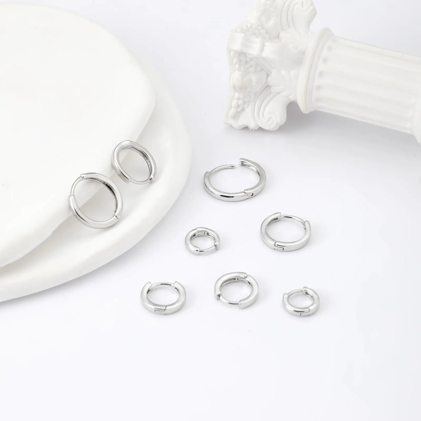 8 Pcs Huggie Hoop Earrings 6mm/8mm/10mm/12mm 14K Gold Plated Hypoallergenic for Women Lightweight Perfect Gift HNEH0026