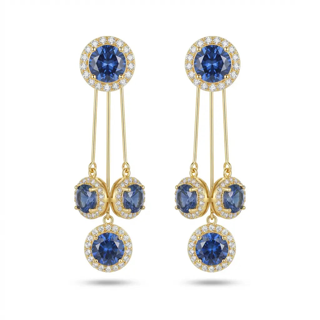 Blue Water Drop Earrings 14K Gold Plated Double-Wear French Style Stud Earrings, Elegant Drop Design Chic Statement Fashion Jewelry for Women HNEH0057