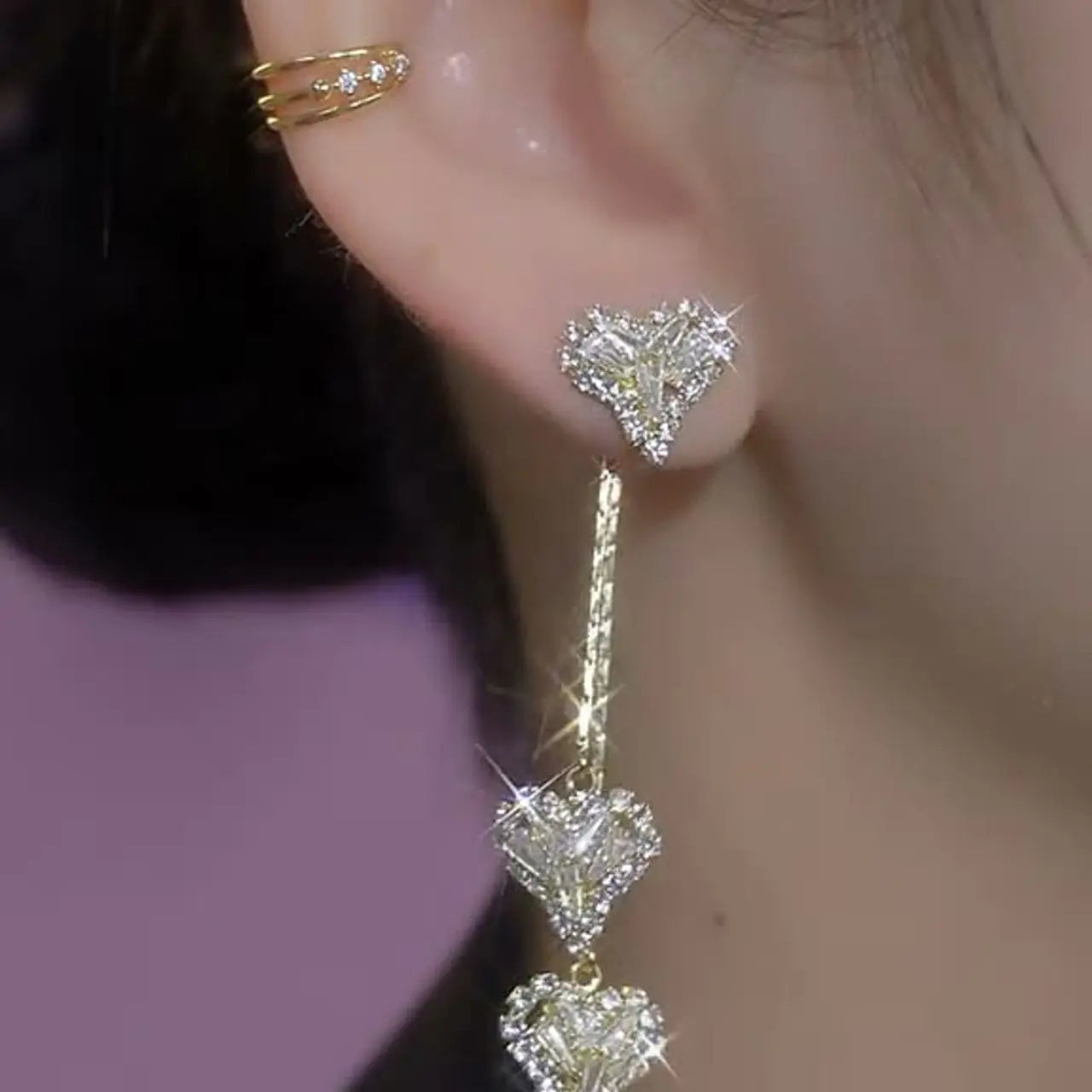 Zircon Heart Tassel Earrings for Women, 2025 Trend Jewelry, Two-Way Wear Luxury Chic Sparkling Statement Dangles HNEH0030