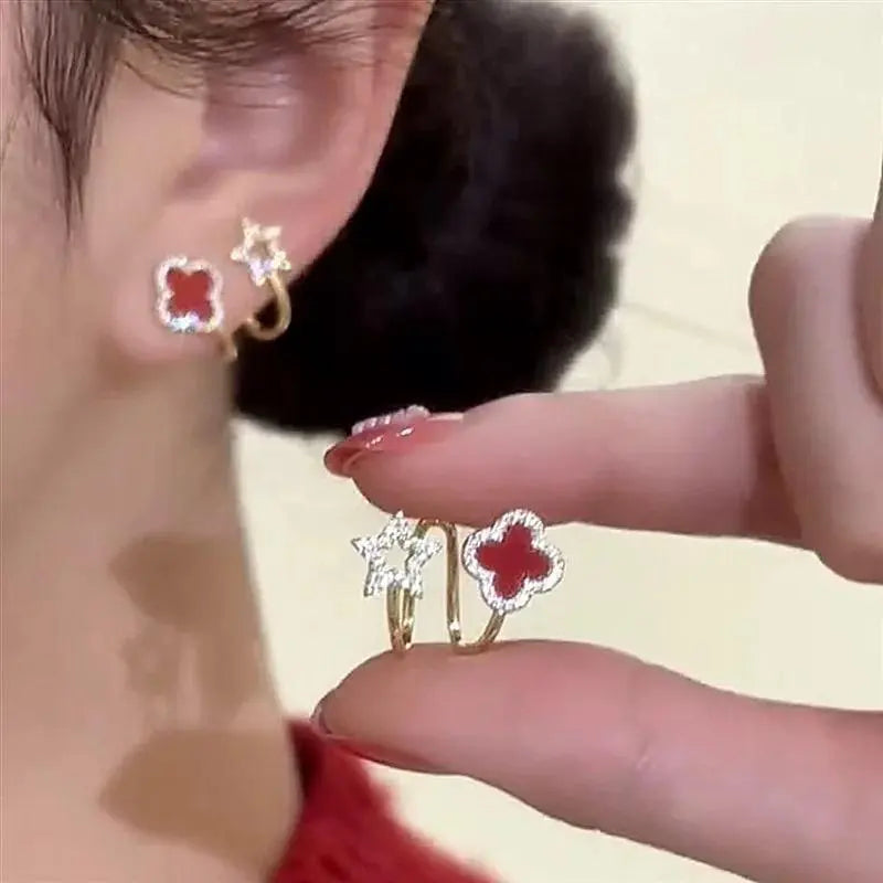 Crystal Clover Stud Earrings S925 Needle Micro-Pave Zircon Design, Chic Fashion Jewelry Elegant Earrings for Women HNEH0029