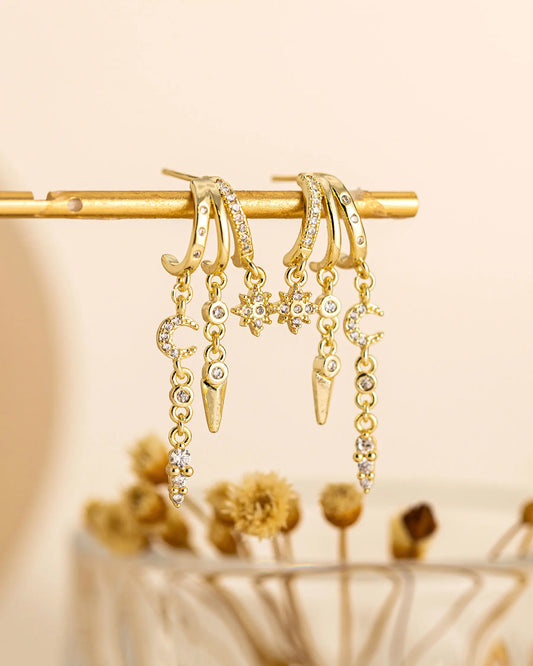 Triple Dangling Huggie Earrings for Women Trendy Dangle Drop Chain Earrings Perfect Gift All-Day Wear HNEH0020