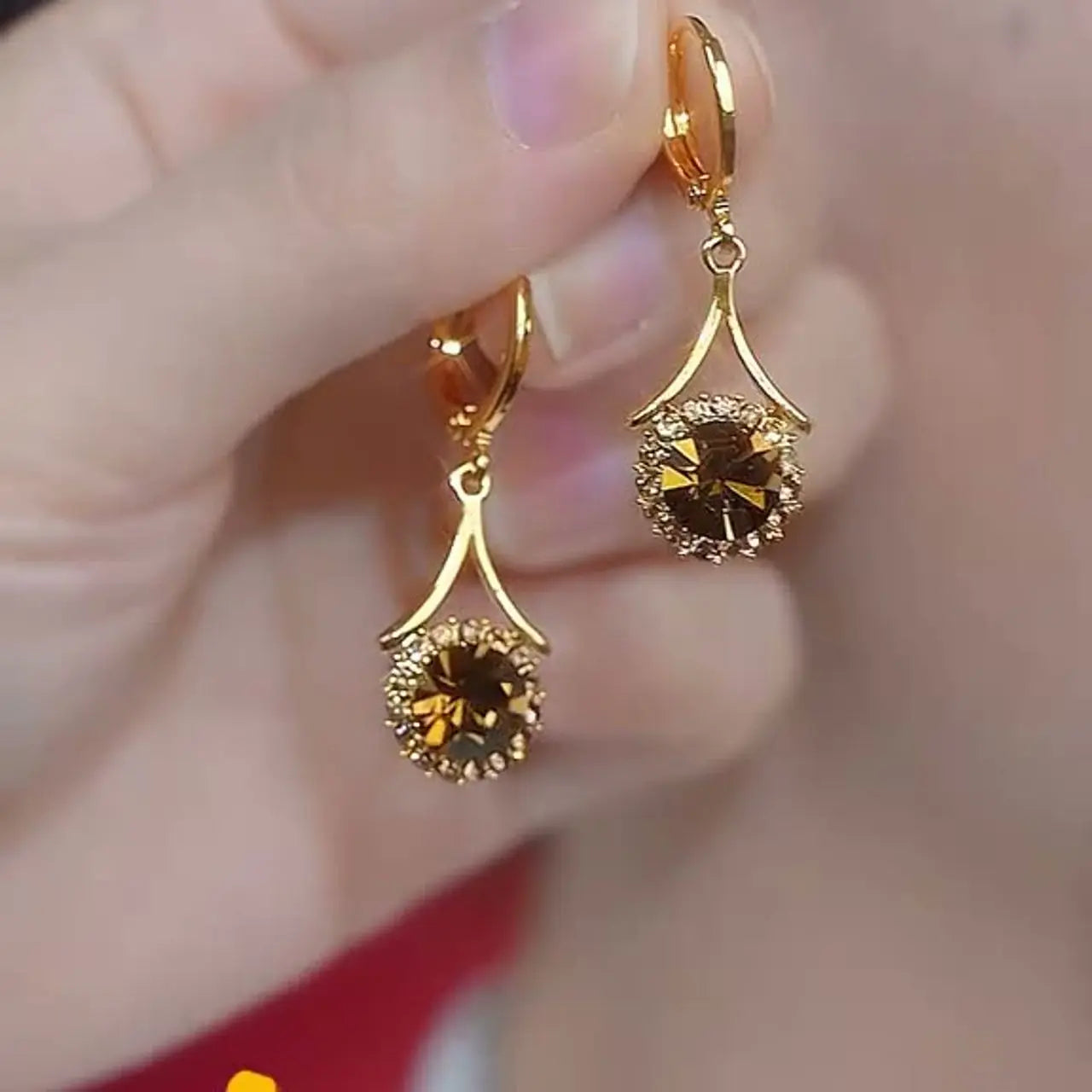 Caramel Water Drop Earrings 14K Gold Plated Round Hoop Design, Chic Fashion Jewelry Anti-Loss Secure Style Earrings New Trend Rhinestones Luxurious HNEH0043