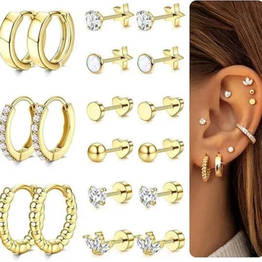 11pairs Flat Back Earrings Stack for Women Cartilage Earrings Stacks-20G Surgical Stainless Steel Flatback Hypoallergenic Stud Hoop Earring Set Daith Conch Tragus Helix Piercing Jewelry HNEH0018