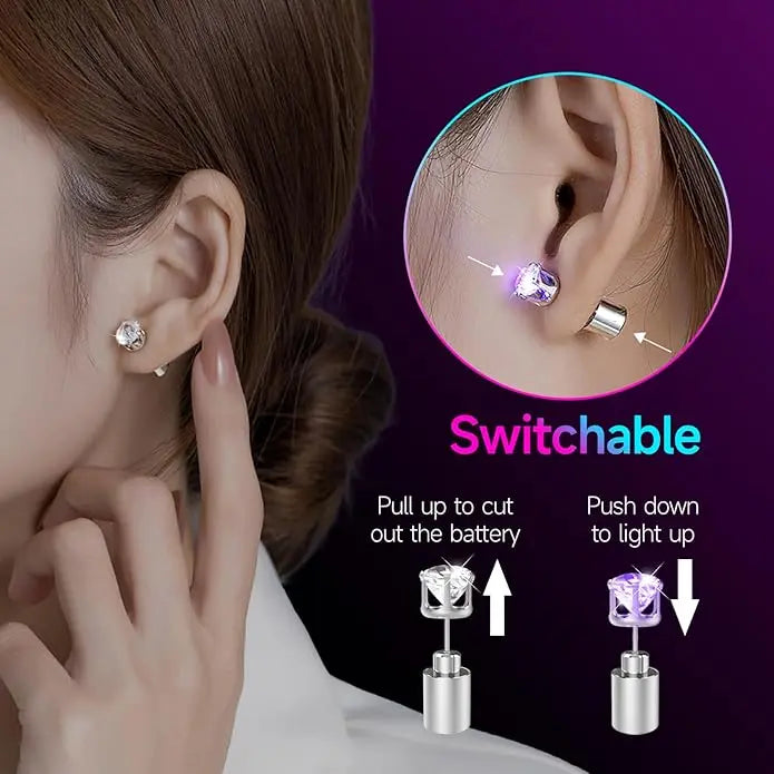 LED Earrings, Light Up Stud Earrings, Glowing Diamond Crown Pendant Earring for Women and Men, LED Jewelry for Party, Wedding, Birthday, Night Out, Disco, Festival HNEH0013