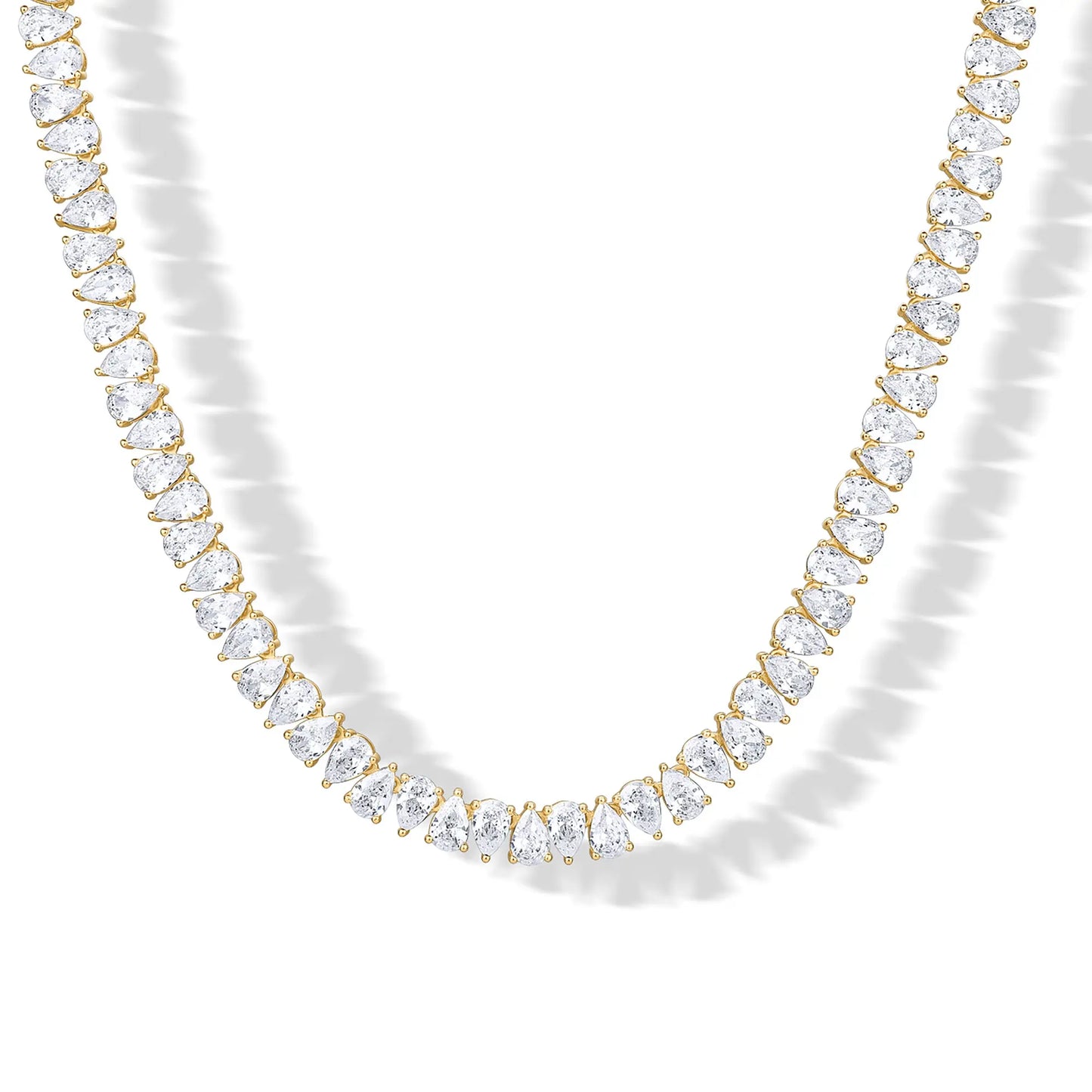14K Gold Plated Pear Cubic Zirconia Tennis Necklace for Women – Tennis Chain Necklaces – Sizes 15" and 18" HNXL0027