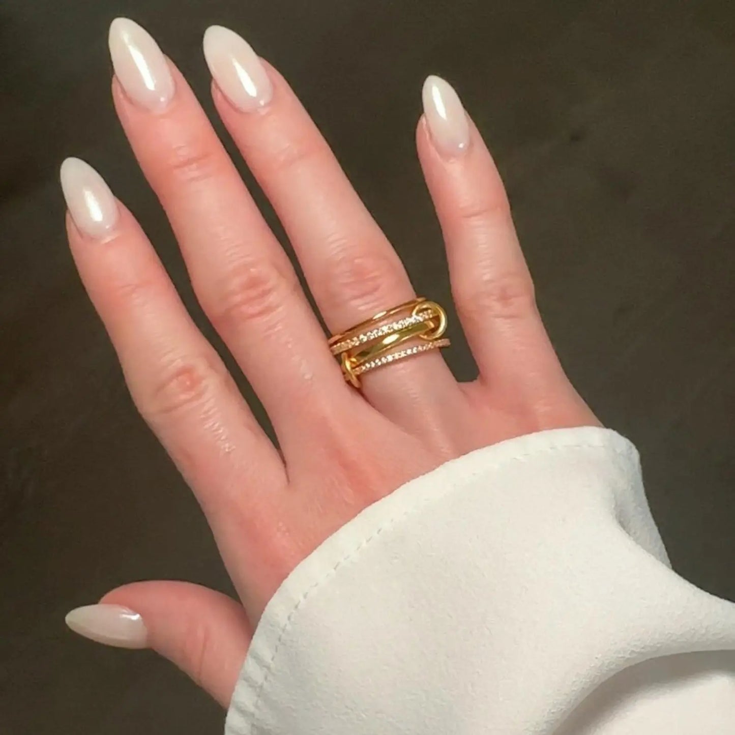 Gold  Interlocked Stackable Rings for Women - Statement Multi Ring Mixed Metals Stack - Cubic Zirconia Two-Toned Stacking Jewelry HNJZ0055