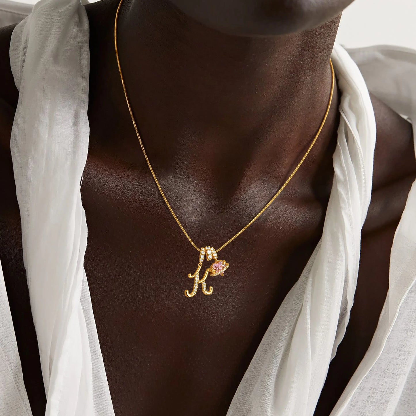 Art-designed personalized name letter necklace, free of allergenic ingredients, with adjustable size. It is an excellent Valentine's Day gift for women and girls HNXL0009