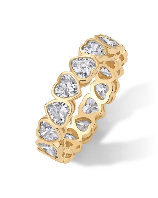 14k Gold Plated Bridal Eternity Rings for Women - Stackable Eternity Band with Heart Bezel Set - Cubic Zirconia Wedding Bands Women - Trendy Fashion Jewelry HNJZ0036