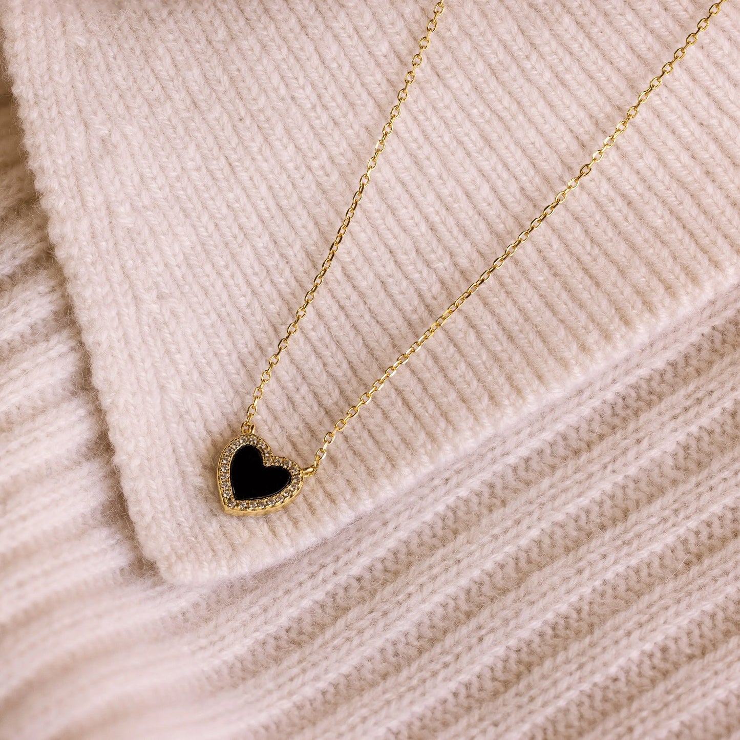 Pavé-set onyx heart necklace - exquisite 18K gold-plated pendant necklace - black cubic zirconia heart necklace - graduation gift HNXL0021