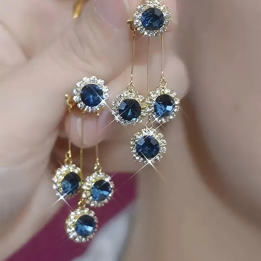 Blue Water Drop Earrings 14K Gold Plated Double-Wear French Style Stud Earrings, Elegant Drop Design Chic Statement Fashion Jewelry for Women HNEH0057