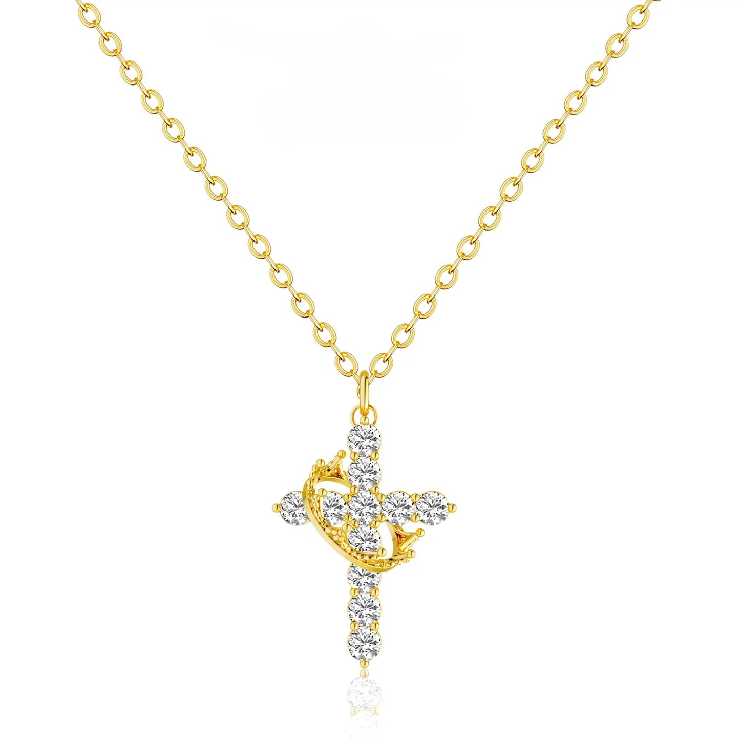 Easter Gifts Upgraded Crown Cross Necklace for Women, Crown Cross Pendant Necklace, Non-Tarnish Faith Jewelry for Women, Christian Religious Gifts for Her HNXL0028