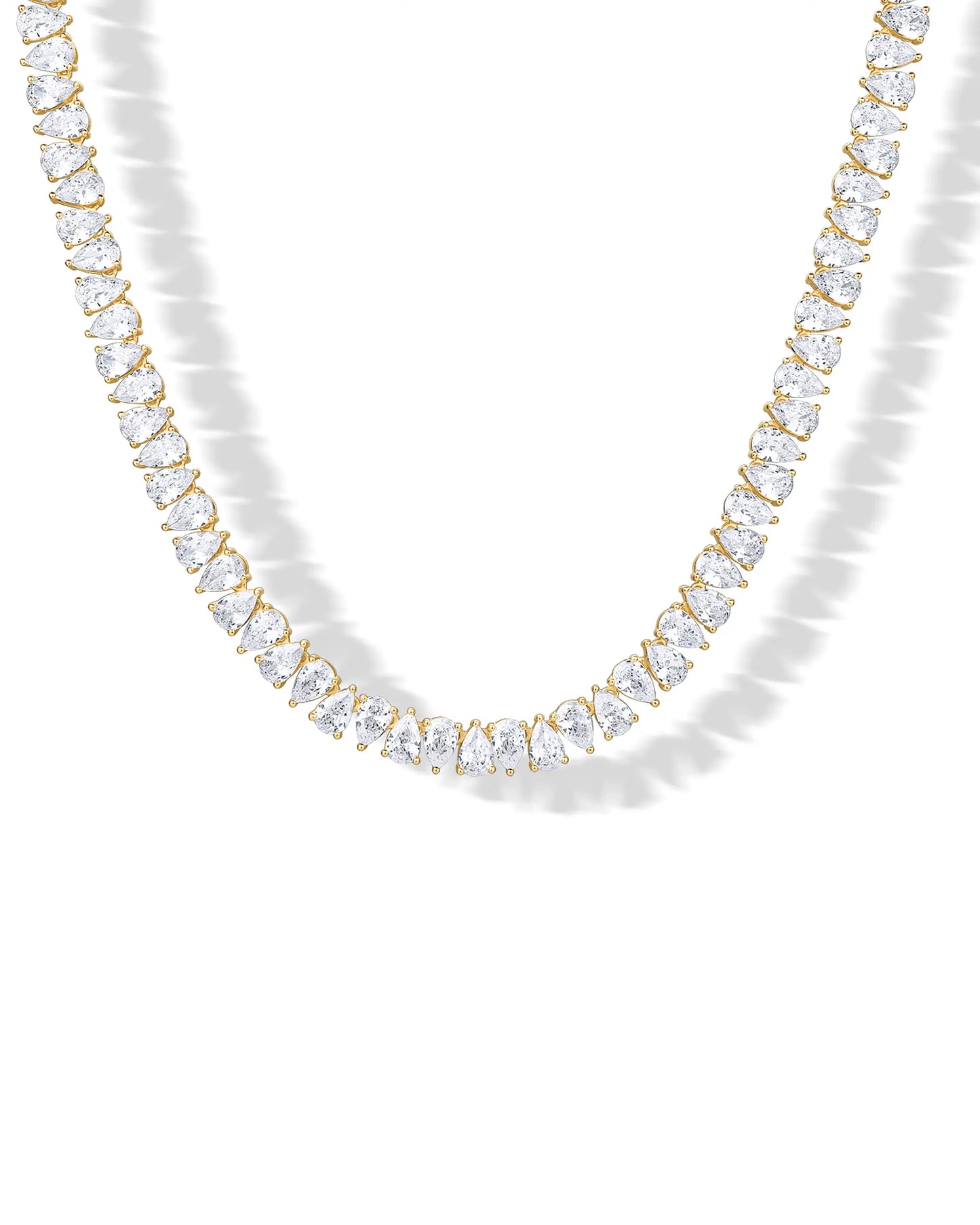 14K Gold Plated Pear Cubic Zirconia Tennis Necklace for Women – Tennis Chain Necklaces – Sizes 15" and 18" HNXL0027