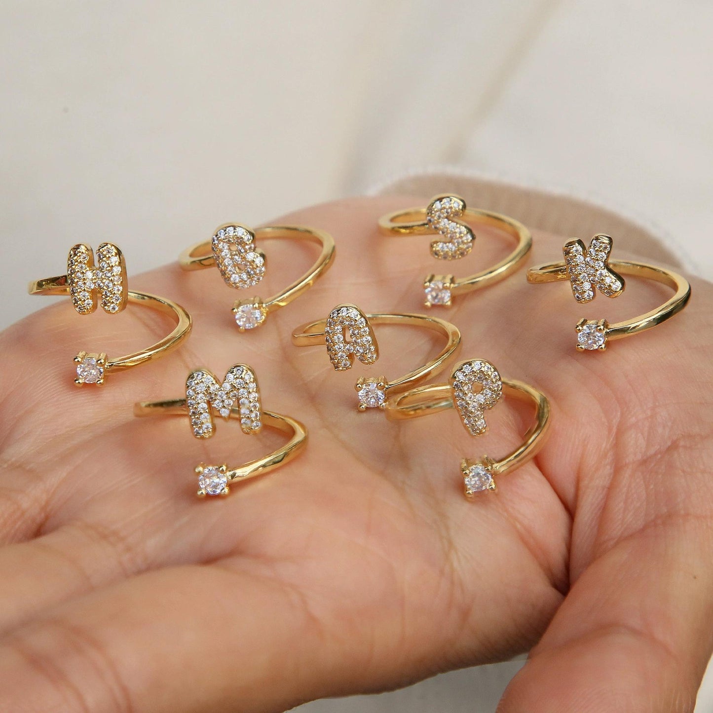 Initial Ring for Women, 14k Gold Plate Heart&Letter Rings Open Adjustable Trendy Rings Jewelry Gifts Size 6-10 HNJZ0031