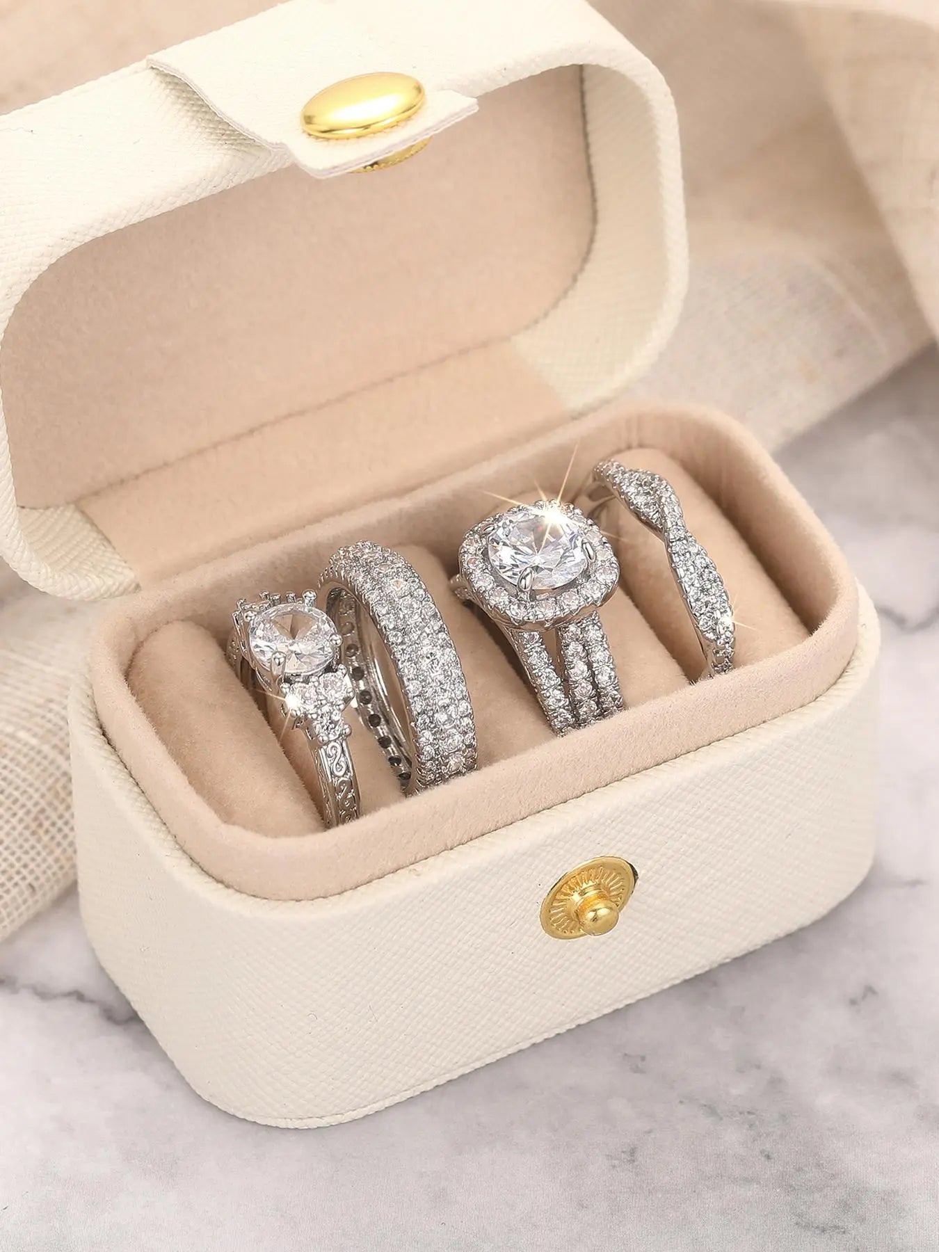 Women's Elegant Rhinestone Bridal Ring Set, Exquisite Trendy Ring Set, Fashionable Jewelry for Engagement, Anniversary or Wedding Party, Stackable Rings HNJZ0047