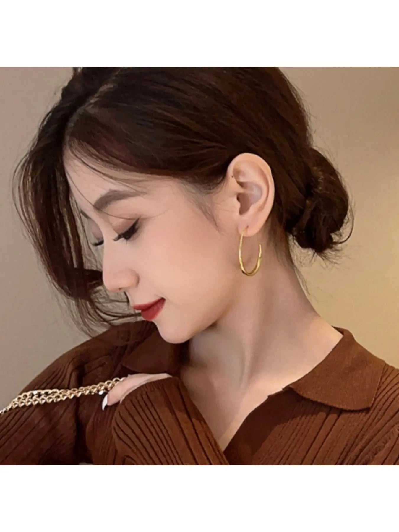 Hypoallergenic Lightweight Earrings for Women, 18K Real Gold Plated Brass Large Oval Pull Through Earrings, High Polished Comfortable Statement Jewelry Gift for Women, Hoop Shape Earrings, Hoop Earrings HNEH0025