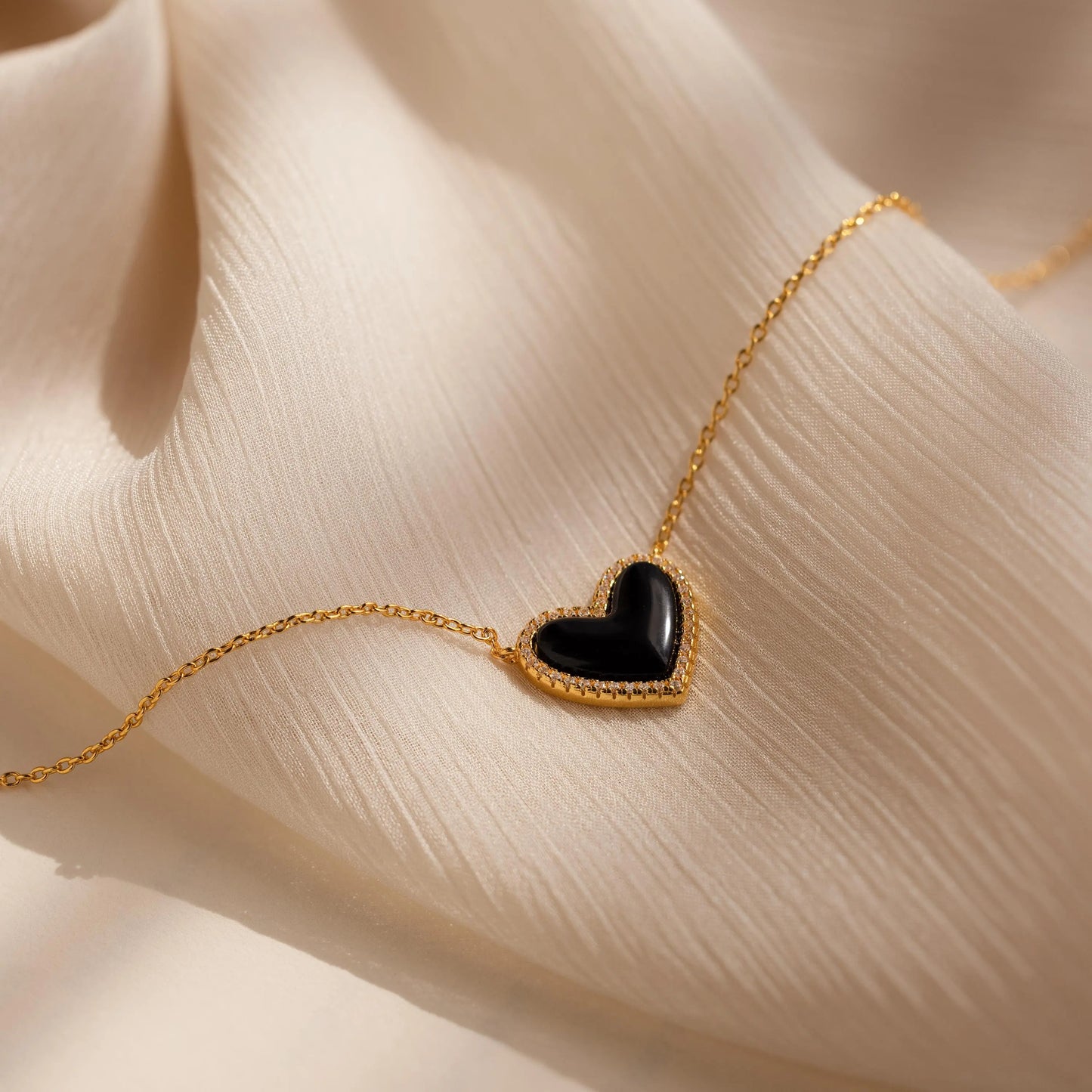 Pavé-set onyx heart necklace - exquisite 18K gold-plated pendant necklace - black cubic zirconia heart necklace - graduation gift HNXL0021