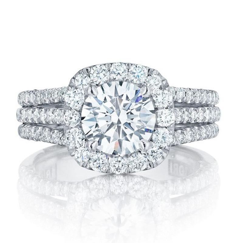 Full Pavé Ring, Three-Row Design, Elegant Jewelry for Women Statement Piece Sparkling Stones Premium Material HNJZ0017
