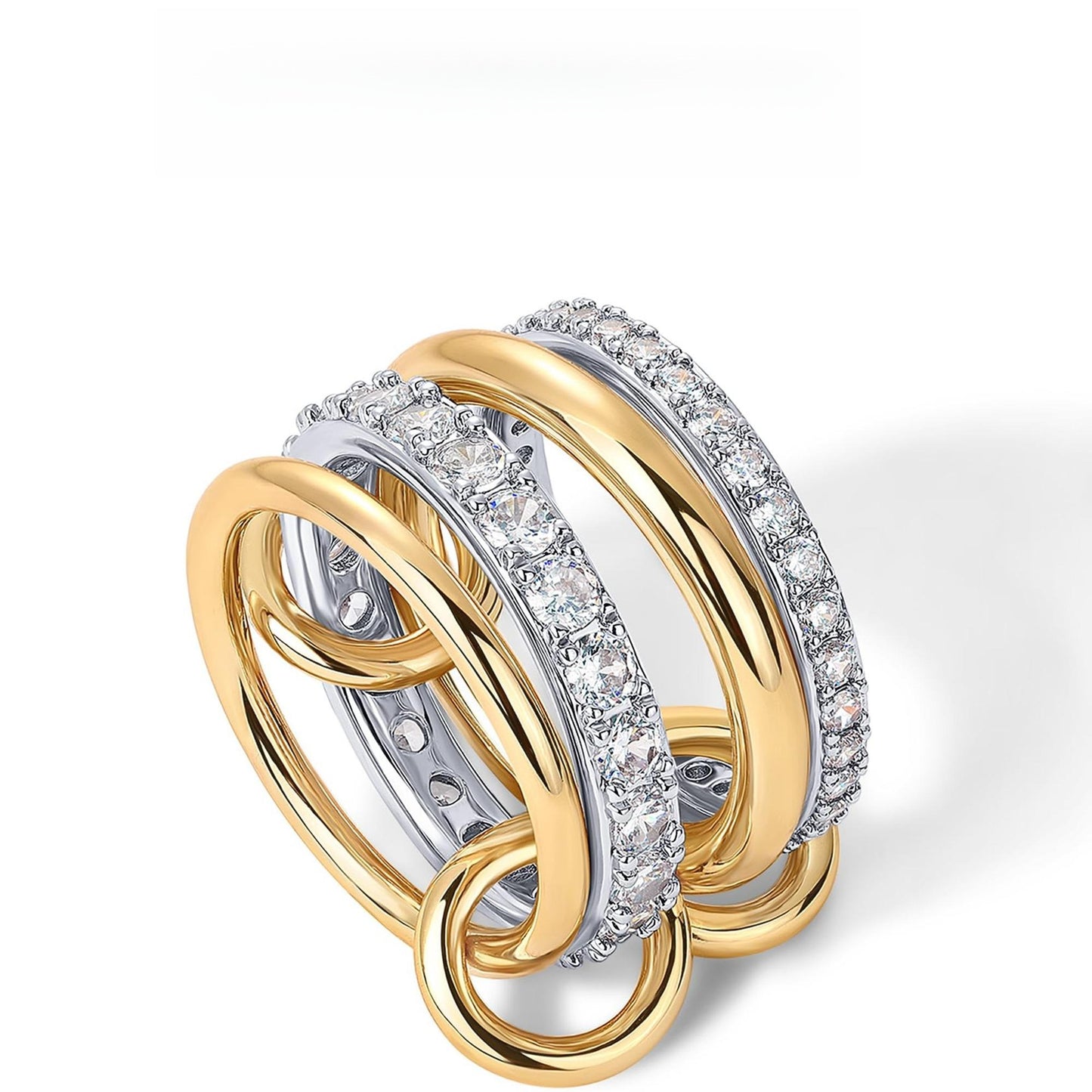 Gold  Interlocked Stackable Rings for Women - Statement Multi Ring Mixed Metals Stack - Cubic Zirconia Two-Toned Stacking Jewelry HNJZ0055