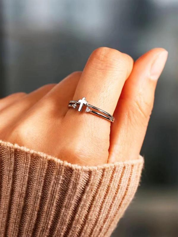 Fashion Rhinestone Decorated Cross Ring, Adjustable Rings, Fashion Jewelry for Party, Daily Decor, Trendy All-match & Exquisite Jewelry for Birthday Gift HNJZ0023