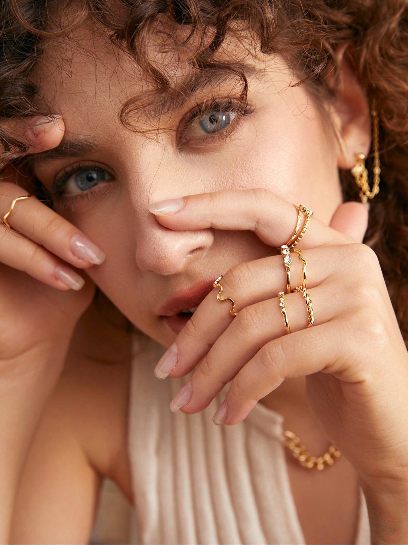 Heart & Geometric Design Ring Set, Stacking Ring Set, Fashion Accessories for Women & Girls, Casual Jewelry for Party, Daily Clothing Decor, Trendy All-match & Exquisite Jewelry for Birthday Gift HNJZ0026
