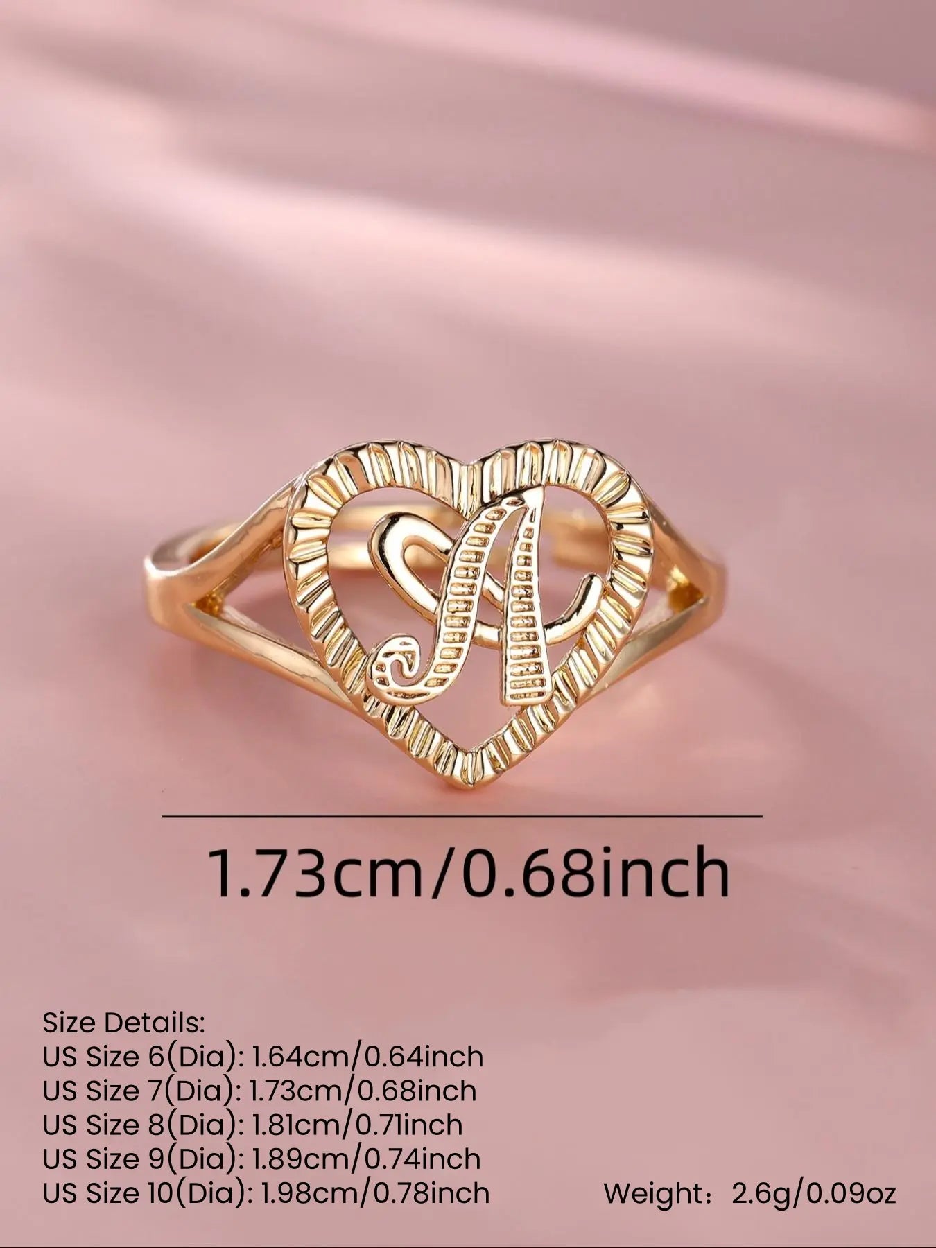 Heart & Letter Design Cuff Ring, Adjustable Open Ring, Adjustable Opening Stackable Ring Gift for Women & Girls, Alphabet Design Ring HNJZ0041