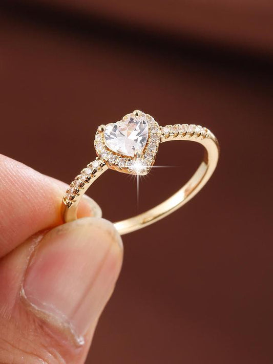 Women's Elegant Artificial Crystal & Rhinestone Decorated Heart Design Ring, Exquisite Trendy Engagement Ring, Fashion Accessories for Party & Daily Decor for Women & Girls, Fashion Heart Rings HNJZ0002