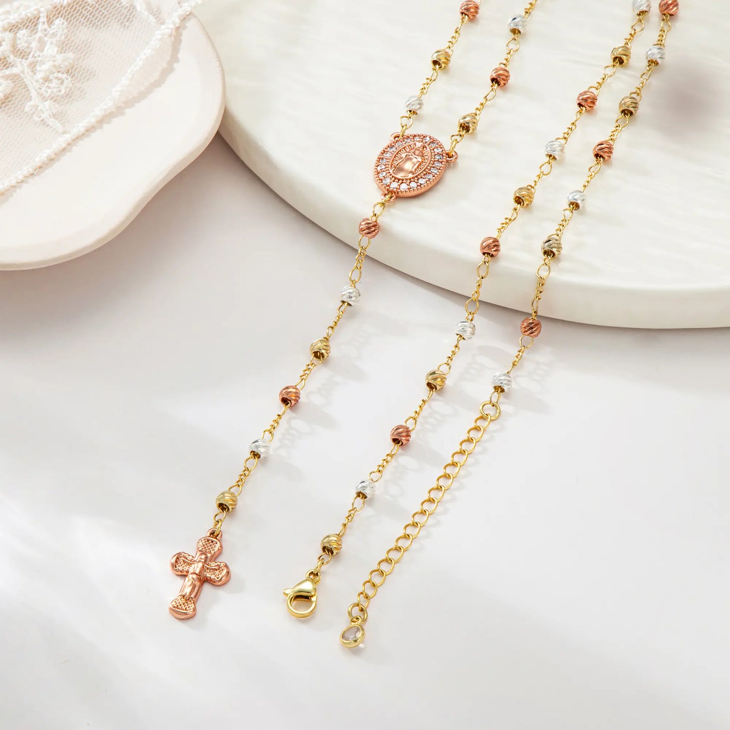 Gold Virgin Mary Necklace with Cross Dainty Y Chain Faith Jewelry Gift For Women Elegant Design Long Versatile Use For Easter HNXL0032