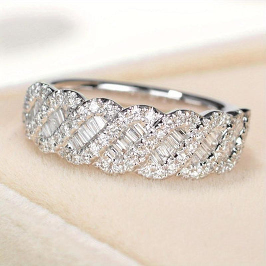 Shiny Twist Channel Wide Faceted Zirconia Ring for Women & Men | Wedding Engagement Promise Eternity Anniversary Birthstone Gift HNJZ0025
