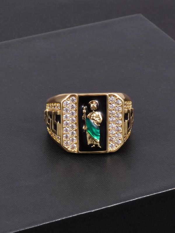 Men's Elegant Rhinestone Decorated Copper Ring, Fashion Jewelry for Party & Daily Clothing Decor, Trendy All-match Jewelry for Birthday Gift, Statement Rings HNJZ0028
