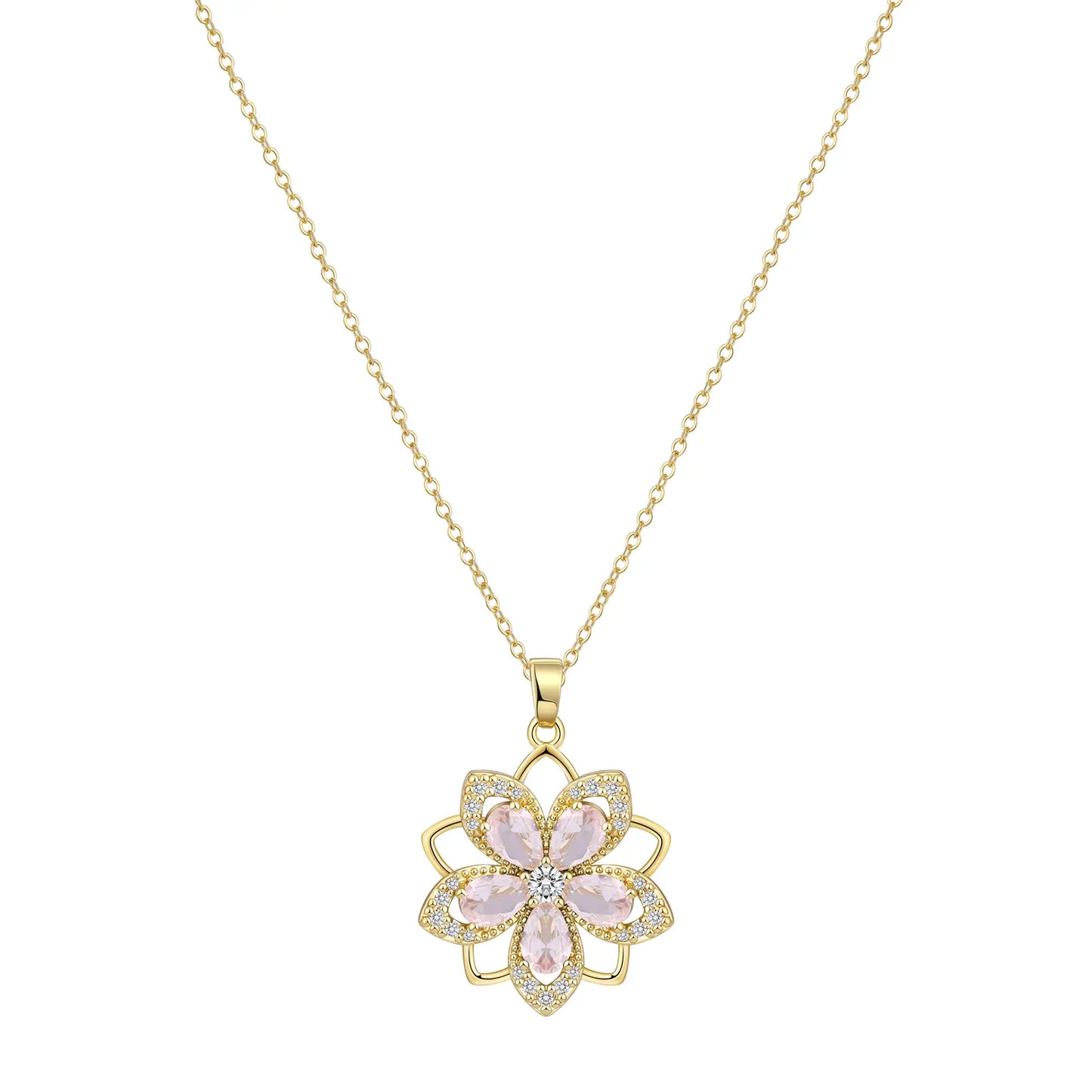 Birthstone Flower Necklace for Women 14K Gold Plated Dainty Decompression Necklace Rotatable Crystal Silver Blossom Pendant Necklaces Adjustable Spinning Fidget Necklaces Redbud Flower Choker Funny Summer Jewelry Gift for Women HNXL0023
