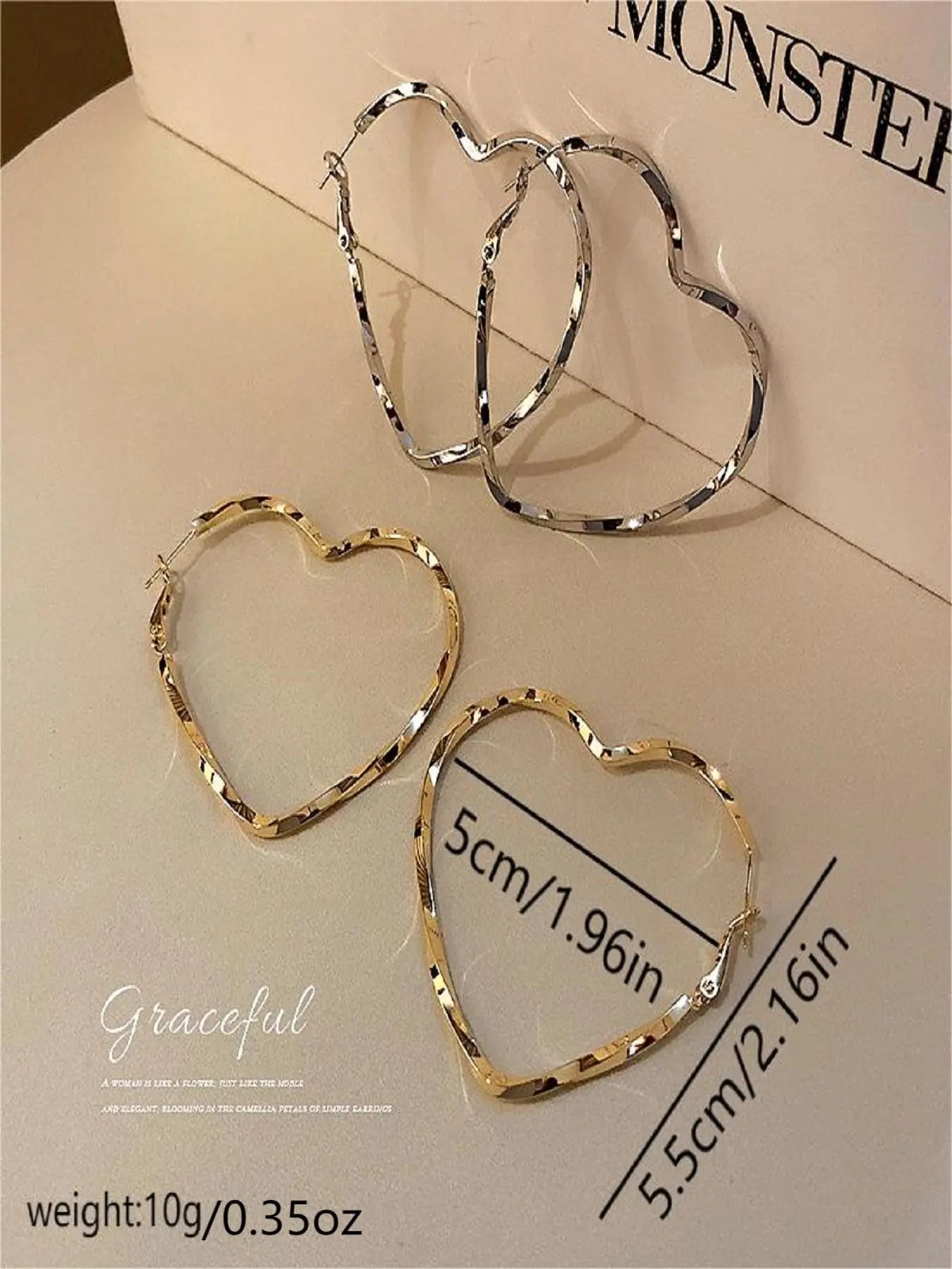 Oversized Heart Hoop Earrings for Women, Trendy Metallic Twisted Earring, Party Jewelry, Fashion Jewelry Party, Fashionable Earrings, Fashion Accessories HNEH0010