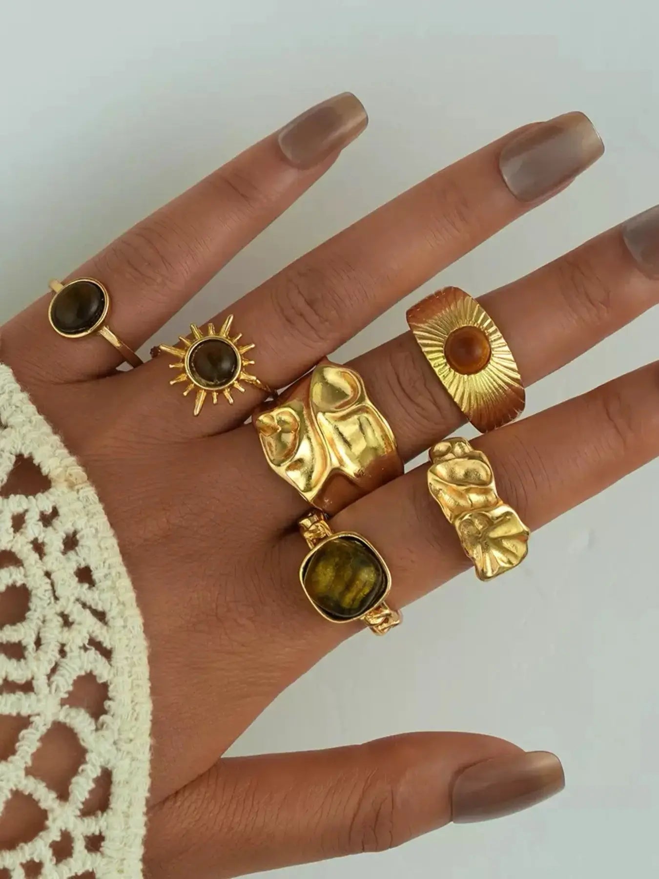 Mother's Day Gift Elegant Floral Imitation Pearl Ring Set, Zinc Alloy Wide Band Women's Rings, Statement Multi Ring, All-Season Jewelry Gift for Parties & Birthdays HNJZ0007