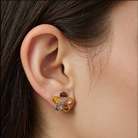 Elegant Floral Gemstone Earrings for Women, Non Tarnish Everyday Jewelry, Daily Wear, Trendy Gift for Her, Luxury Fashion, Holiday Haul Deals, Spring Jewelry, Mother’s Day Gift, Spring Glow Up HNEH0059