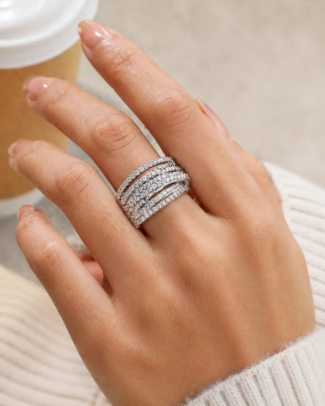 Women's  Wrap-Around Ring, Luxury Jewelry for Gifts, Refined Elegance for Formal Events, Sparkling Stones, Hypoallergenic & Comfortable Fit HNJZ0049