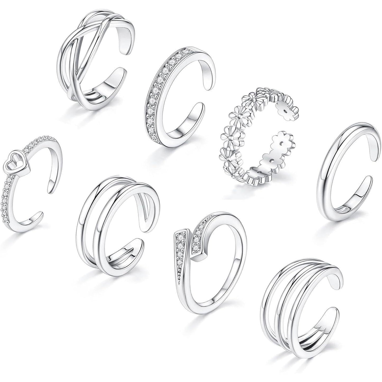 8 Pcs Toe Rings for Women Gold Silver Simple Open Adjustable Band Toe Rings Set Beach Foot Jewelry for Summer Gold Plated Copper Hypoallergenic Stackable Rings, Toe Ring Stackable, Gold Plated Toe Rings HNJZ0003