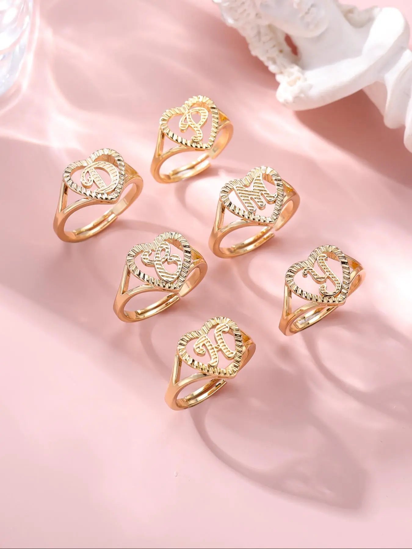 Heart & Letter Design Cuff Ring, Adjustable Open Ring, Adjustable Opening Stackable Ring Gift for Women & Girls, Alphabet Design Ring HNJZ0041