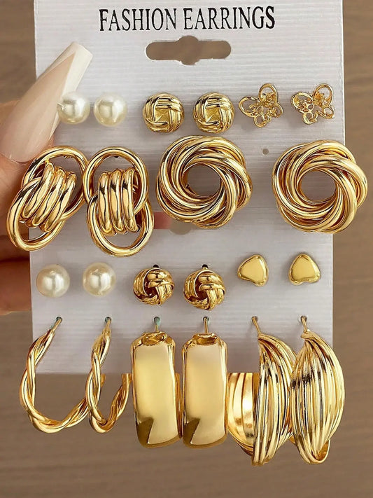 Mother's Day Gift Women's Elegant Butterfly & Heart & Twist Design Earrings, Faux Pearl Decor Earrings Set for Women & Girls for Party Decoration, Unique Design Earrings HNEH0027