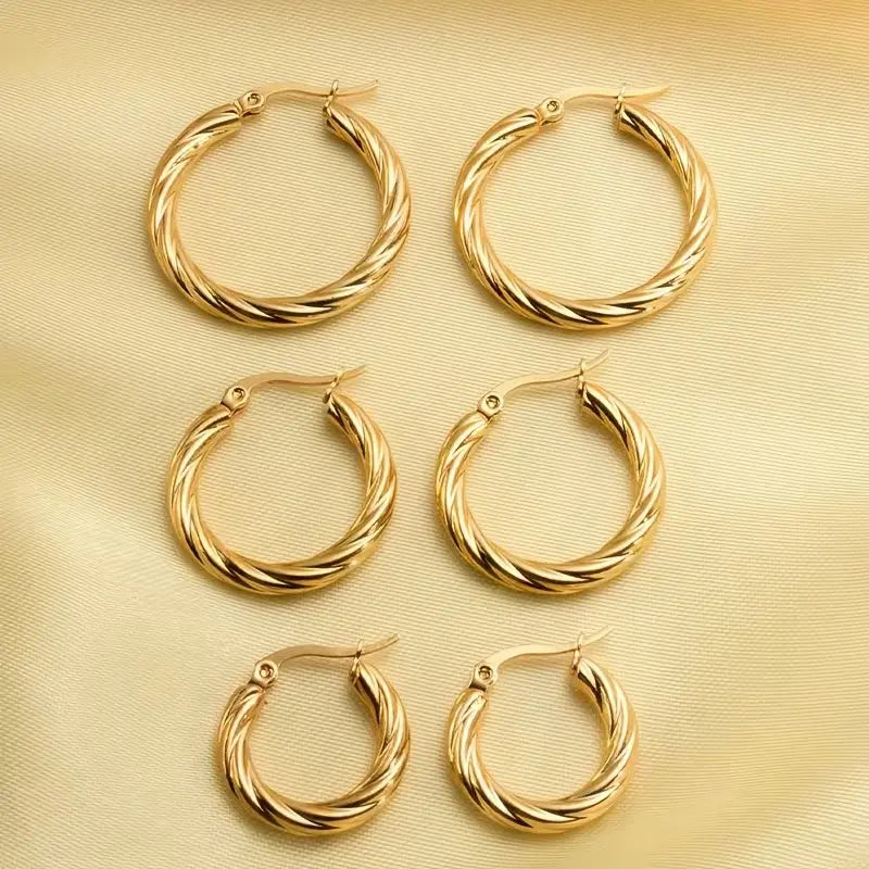 3 Pairs Women'S Hypoallergenic Stainless Steel Hoop Earrings Set - Minimalist Twisted Round Hoops, Sensitive Light Be Safe, Everyday & Valentine'S Day Jewelry Gift accessories for women HNEH0016