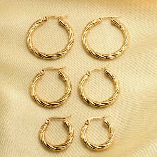 3 Pairs Women'S Hypoallergenic Stainless Steel Hoop Earrings Set - Minimalist Twisted Round Hoops, Sensitive Light Be Safe, Everyday & Valentine'S Day Jewelry Gift accessories for women HNEH0016