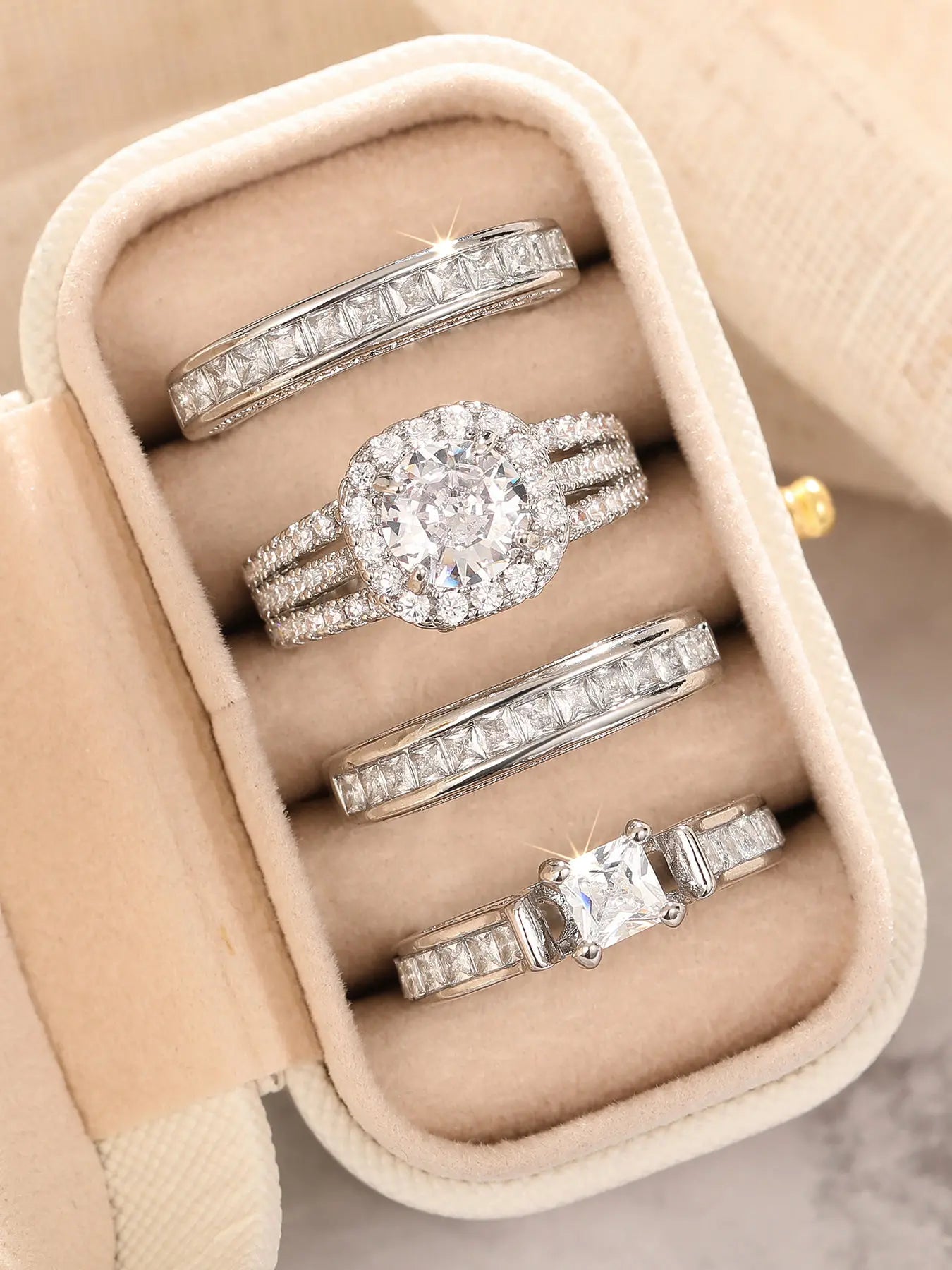 Women's Elegant Rhinestone Bridal Ring Set, Exquisite Trendy Ring Set, Fashionable Jewelry for Engagement, Anniversary or Wedding Party, Stackable Rings HNJZ0047