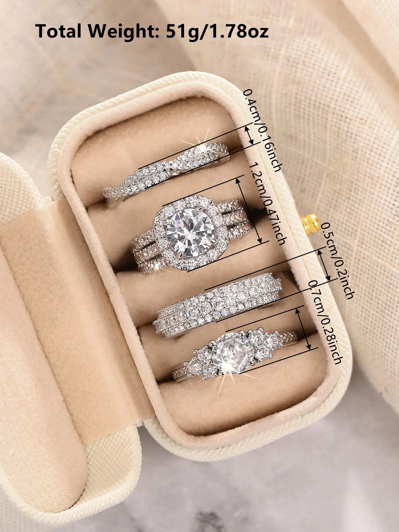 Women's Elegant Rhinestone Bridal Ring Set, Exquisite Trendy Ring Set, Fashionable Jewelry for Engagement, Anniversary or Wedding Party, Stackable Rings HNJZ0047