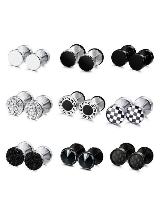Stainless Steel Stud Earrings, Fashionable Fake Gauge Earrings for Men & Women, Round Cheater Plug Earrings, Faux Gauges Ear Tunnel, Mens Earrings, Jewellery HNEH0014