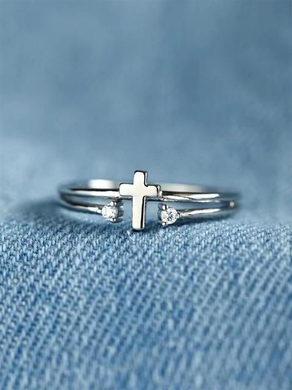 Fashion Rhinestone Decorated Cross Ring, Adjustable Rings, Fashion Jewelry for Party, Daily Decor, Trendy All-match & Exquisite Jewelry for Birthday Gift HNJZ0023