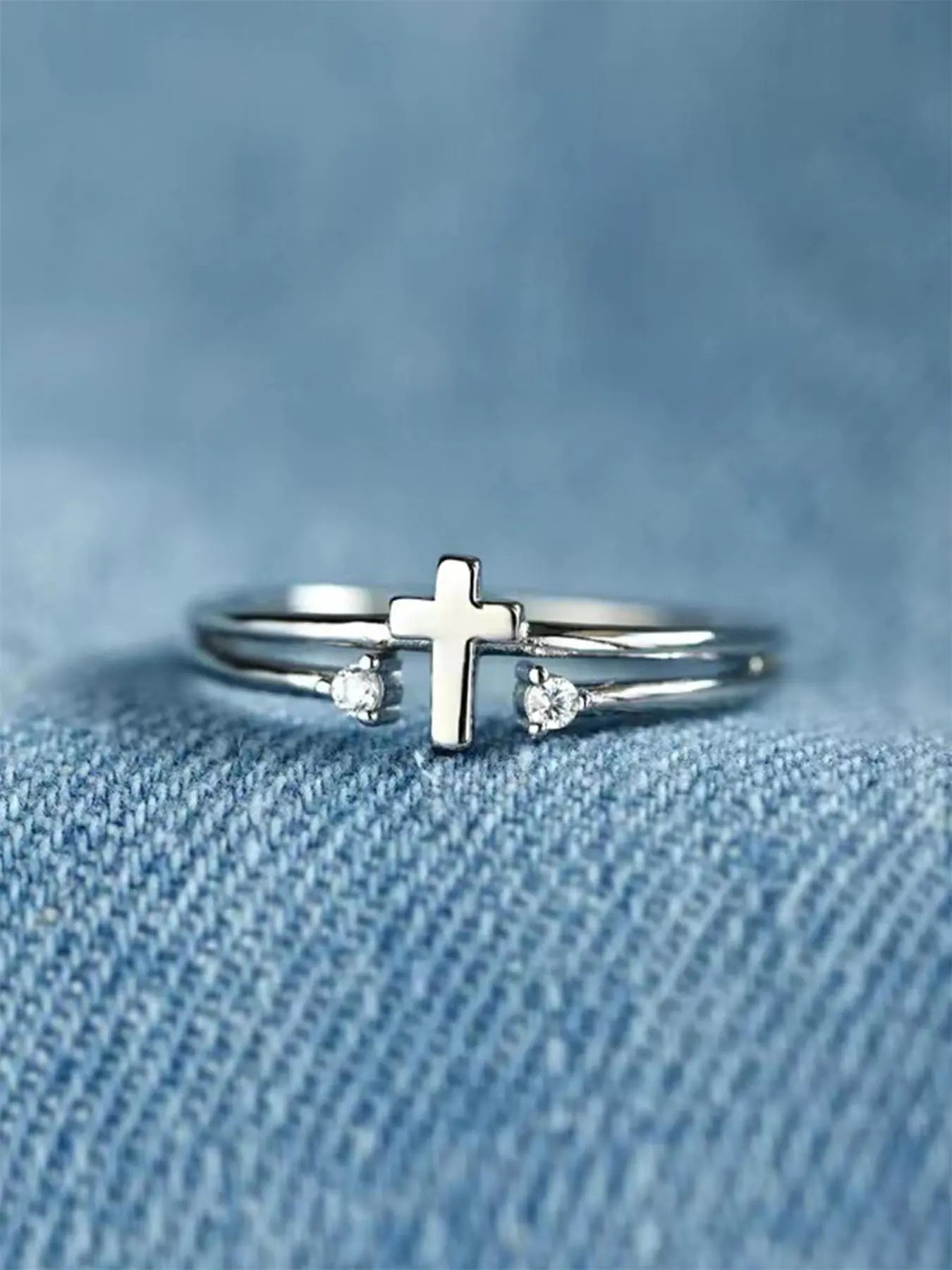 Fashion Rhinestone Decorated Cross Ring, Adjustable Rings, Fashion Jewelry for Party, Daily Decor, Trendy All-match & Exquisite Jewelry for Birthday Gift HNJZ0023