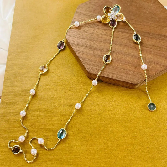 Swyii Elegant Floral Adjustable Pendant Multi Station Necklace for Women for Party, Flower Pendant, Trendy All-match Luxury Jewelry, Gift for Her, Party Glam Bling, Holiday Haul Gifts, Spring Refresh, Mother’s Day Gift for Mom HNXL0030