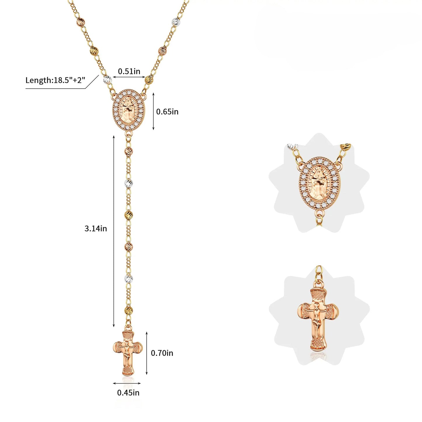 Gold Virgin Mary Necklace with Cross Dainty Y Chain Faith Jewelry Gift For Women Elegant Design Long Versatile Use For Easter HNXL0032